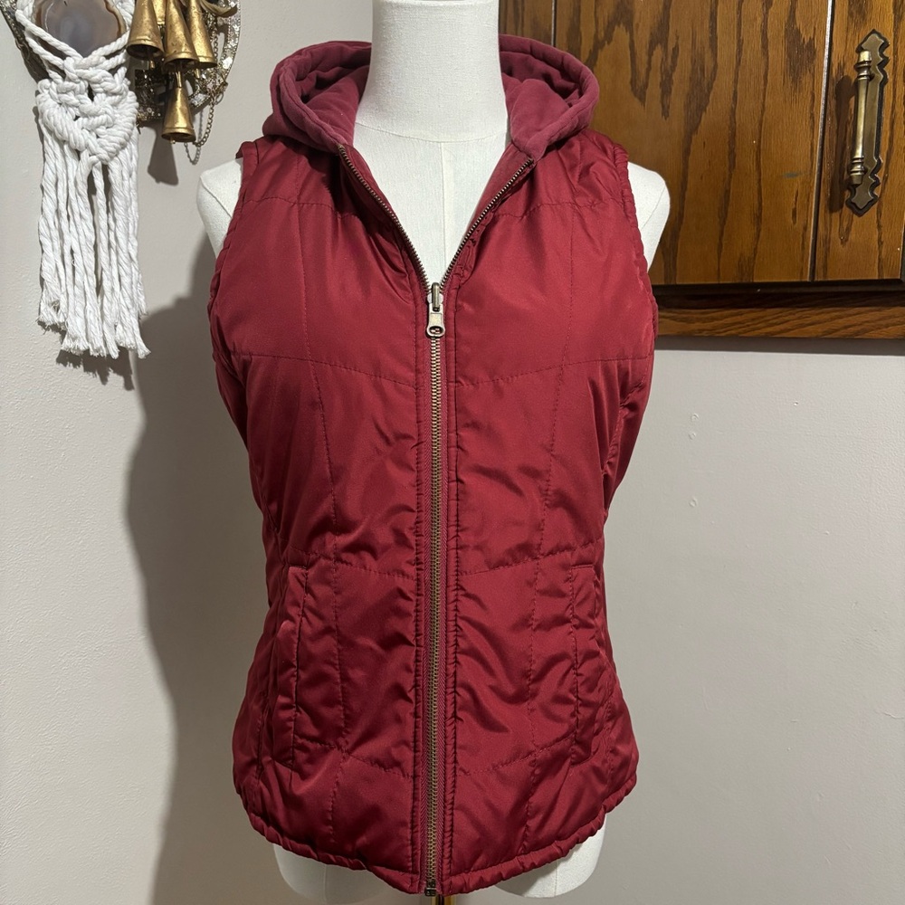 Vintage Y2K Hooded Zip Vest Size Small Reversible Sporty Red Burgundy - Picture 3 of 8